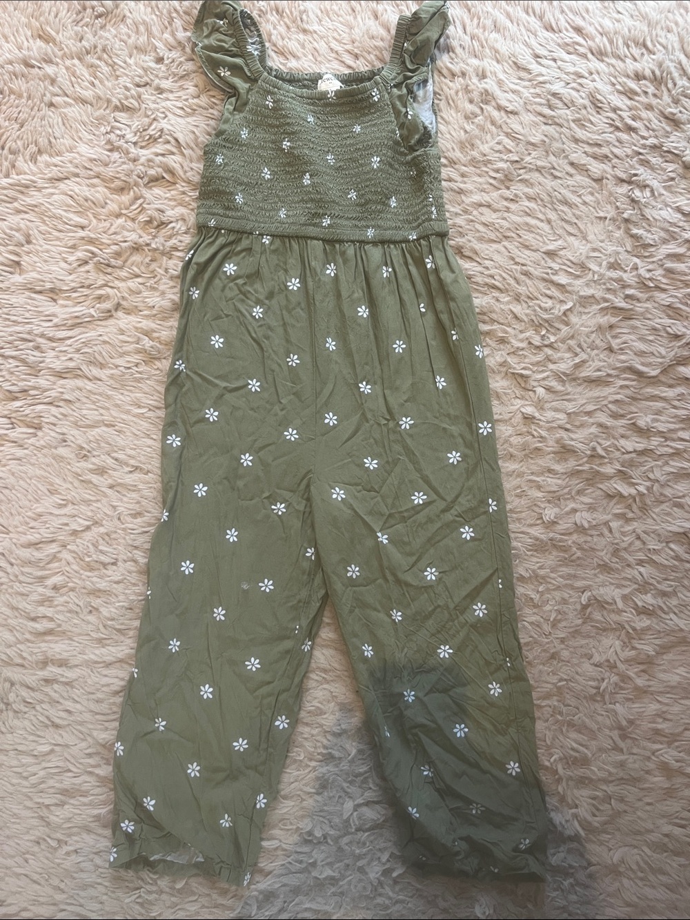 Crewcuts Olive Green Floral Smocked Romper 🪴